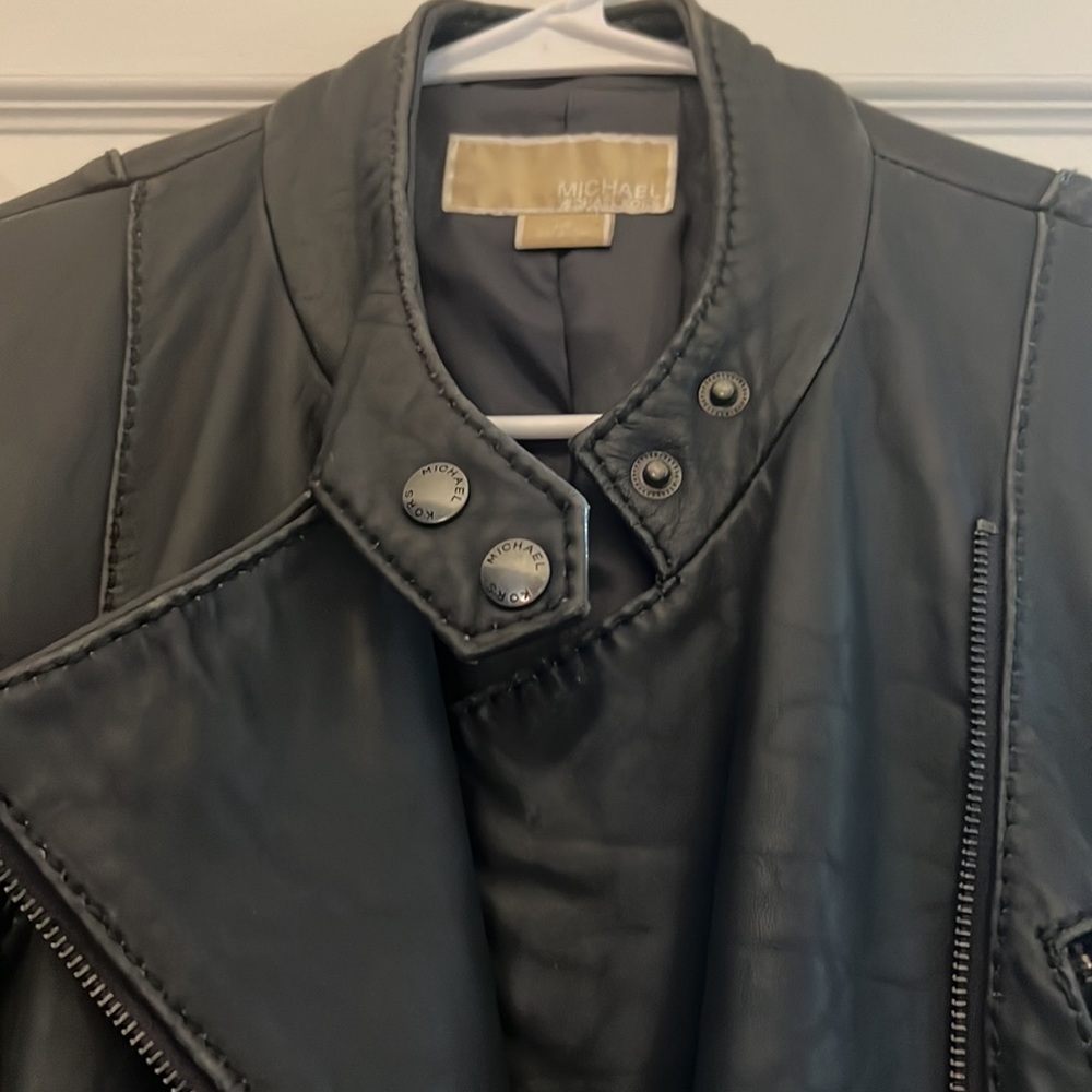 Michael kors grey leather moto jacket dark grey size large - Picture 2 of 10